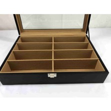 El Yapımı Siyah Deri Gözlük Saklama Kutusu - 8 Gözlük Kapasiteli