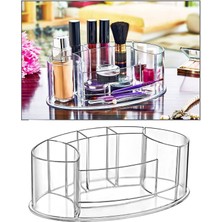 Oval Şeffaf Makyaj Organizeri, Kozmetik ve Kalem Düzenleyici - Turuncu Renk