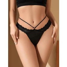 Aria's Closet Siyah Dantelli Ip Detaylı  String Tanga