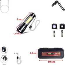 Powerdex Mini Çok Güçlü Teleskopik Zoomlu Şarjlı Kutulu El Feneri 3 Mod Metal Fener (2 Aydınlatma 1 Selektör)