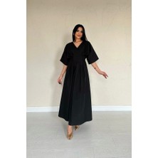 Fy Butik Siyah Pileli Uzun Elbise