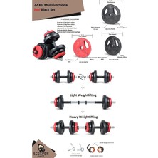 Ecgspor 22 kg Grip Plate Multifonksiyonel Turuncu Siyah Halter Seti ve Dambıl Seti