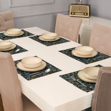 Çiçek Desenli Siyah 6 Parça Ranforce Kumaş Amerikan Servis - Supla 35X45