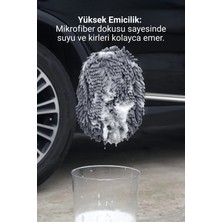Mikrofiber Araba Yıkama Fırçası Uzun Saplı Detay Fırçası Oto Mopu- Temizlik Bezi Hediyeli