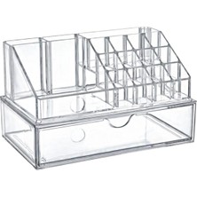 Şeffaf 17 Gözlü Akrilik Çekmeceli Makyaj Organizeri, Beyaz, Şık ve Kullanışlı Tasarım