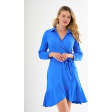 Alexandergardı Yaka Detaylı Beli Kuşaklı Volanlı Elbise