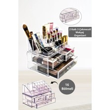Iki Katlı 3 Çekmeceli 16 Bölmeli Akrilik Makyaj ve Takı Düzenleyici