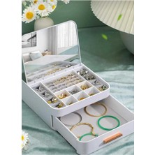 Aynalı Çok Bölmeli Çekmeceli Şık Makyaj ve Takı Organizeri