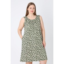 Intensive Collection Desenli Büyük Beden Cepli Büzgülü Pamuklu Askılı Elbise