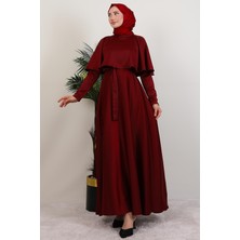 Giza Store Mona Pelerinli Elbise Bordo