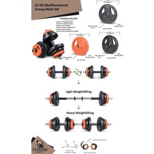 Ecgspor 22 kg Grip Plate Multifonksiyonel Turuncu Siyah Halter Seti ve Dambıl Seti