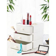 3 Katlı Çekmece Saklama Kutusu, Takı ve Aksesuar Organizer, Beyaz, Turkuaz