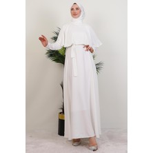 Giza Store Mona Pelerinli Elbise Beyaz