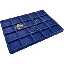 Yerli Süet Kumaş Takı Düzeni, 20 Bölmeli, 34X24 Cm, Çekmeceli, Lacivert Renk