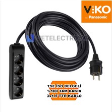 Multi-Let | Dörtlü 12 Metre Topraklı Çocuk Korumalı Grup Priz - 4'lü, 12 M, Siyah 3x1.5 Ttr (Tam Bakır) Kablolu