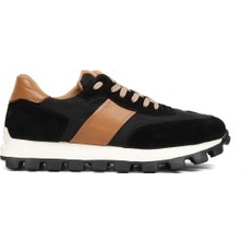 Erkek Siyah Bağcıklı Kalın Tabanlı Süet Deri Sneaker
