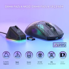 Attack Shark X2 Pro Kablosuz Şeffaf Gaming Mouse, Şarj Istasyonlu, Sessiz Bluetooth Oyuncu Mouse, 3 Modlu (Bt5.0/2.4g/kablolu) Ergonomik Rgb Mouse 4000 Dpı, Pixart PAW3212, Pc/mac
