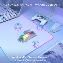 Attack Shark X2 Pro Kablosuz Şeffaf Gaming Mouse, Şarj Istasyonlu, Sessiz Bluetooth Oyuncu Mouse, 3 Modlu (Bt5.0/2.4g/kablolu) Ergonomik Rgb Mouse 4000 Dpı, Pixart PAW3212, Pc/mac