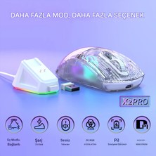 Attack Shark X2 Pro Kablosuz Şeffaf Gaming Mouse, Şarj Istasyonlu, Sessiz Bluetooth Oyuncu Mouse, 3 Modlu (Bt5.0/2.4g/kablolu) Ergonomik Rgb Mouse 4000 Dpı, Pixart PAW3212, Pc/mac
