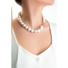 Catherine 18 Ayar Beyaz Altın Kaplama 46 cm Gümüş Inci Kolye