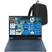 Victus 16-S0007NT Ryzen 7 7840HS 96GB Ddr5 512GB SSD 8GB/RTX4070/120W 16.1" 144Hz IPS Fhd Windows 11 Pro Taşınabilir Bilgisayar HP7Z581EAP24 + Zettaçanta