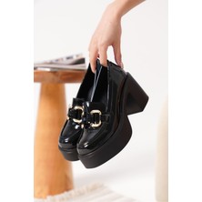 Felice Siyah Rugan Gold Tokalı Kadın Loafer