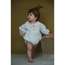 Oh la la Koala For Little Ones Mavi Çiçek Baskılı Bebek Uzun Kollu Tulum %100 Pamuk Günlük Kullanım İçin Düz Kesim