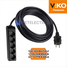 Multi-Let | Beşli 10 Metre Topraklı Çocuk Korumalı Grup Priz - 5'li, 10 M, Siyah 3x1.5 Ttr (Tam Bakır) Kablolu