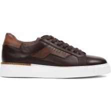 Erkek Kahverengi Bağcıklı Kalın Tabanlı Deri Sneaker