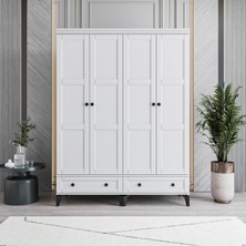 Monzio Karin 4 Kapaklı Çekmeceli Gardırop Tamamı MDF (Beyaz)