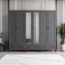 Monzio Karin 6 Kapaklı Çekmeceli Gardırop Tamamı MDF (Antrasit)