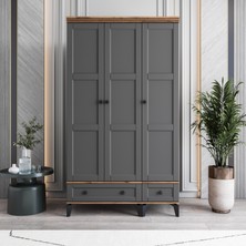 Monzio Karin 3 Kapaklı Çekmeceli Gardırop Tamamı MDF (Antrasit)