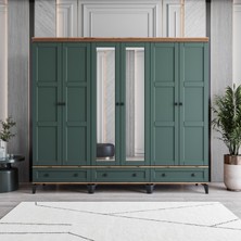 Monzio Karin 6 Kapaklı Çekmeceli Gardırop Tamamı MDF (Yeşil)