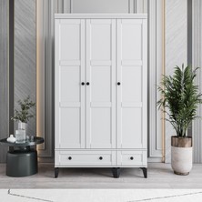 Monzio Karin 3 Kapaklı Çekmeceli Gardırop Tamamı MDF (Beyaz)