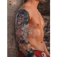 Tattoo GZQB-022 Yarı Kalıcı Aslan Saat ve Geyik Desen Kol Dövmesi-Tatto