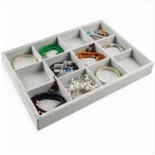 Teknotrust Gri Süet Kumaş 12 Bölmeli Takı Düzenleyici Çekmece İçi Standı