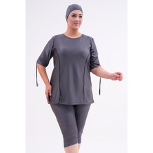 Büyük Beden Yarı Kapalı Tesettür Mayo Kol Detaylı 2311 Aysu Antrasit