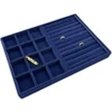 Teknotrust Lacivert Süet Kumaş Takı Sergileme Standı, Bölmeli Çekmeceli Tasarım