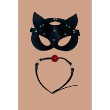 Aria's Closet Siyah Deri Maske ve Ağız Topu Herness Aksesuar