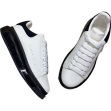 Sneaker Tarzı Air Taban  Ortopedik Iç Dış Hakiki Deri Beyaz-Siyah Taban