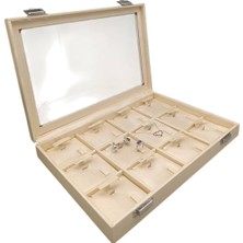 Teknotrust Krem Renk Cam Kapaklı Deri Kumaş Üçlü Set Kutusu 34 cm / 24 cm