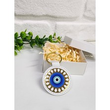 Nazar Boncuğu Desenli Gold Halkalı Deri Anahtarlık