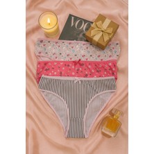 Kadın Pamuklu Desenli Slip Külot 3’lü Set – Çizgili & Çiçekli & Burç Temalı