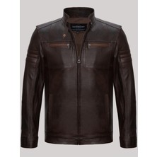 Deri Work Hakiki Kuzu Derisi Kahverengi Koldan Düz Çizgili Fermuarlı Dört Cepli Erkek Deri Mont