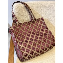 Bordo Motif Desenli Plaj Çantası