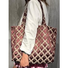 Bordo Motif Desenli Plaj Çantası