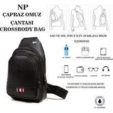 Newish Deri Kulaklık Çıkışlı Bodybag Göğüs ve Omuz Çantası new130 - Siyah