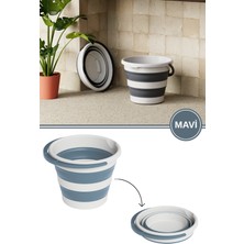 Katlanır Bebek Banyo Su Kovası, Saplı Oluklu Akordiyon Çok Amaçlı Kova Sepet 10 Lt Mavi