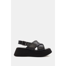 Be Style Maria Kadın Siyah Kemerli Gerçek Deri Sandalet