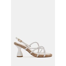 Be Style Butterfly Kadın Beyaz Kordonlu Topuklu Sandalet